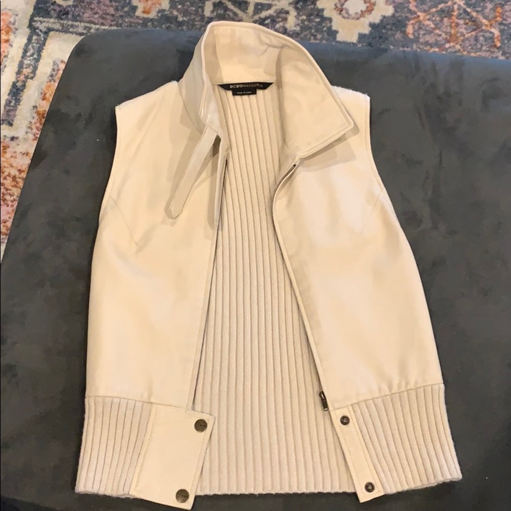 BCBG cream leather and knit vest